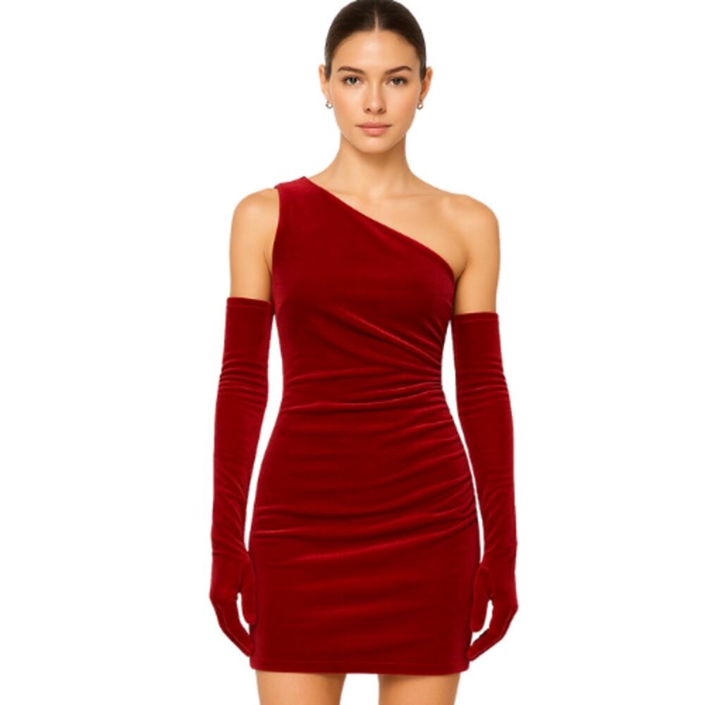 Miscreants London Velvet mid-length dress in Red New Size 4